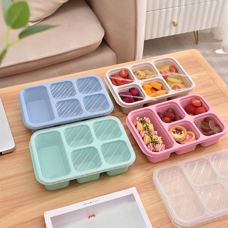 Five-grid wheat straw snack snack box compartment snack fruit plate candy nut dried fruit plate lunch box batch