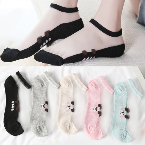 PLUS Summer Crystal Women's Daisy Breathable Bag Solid Color Socks Jacquard Cotton Bottom Anti-Snatch Socks Manufacturer