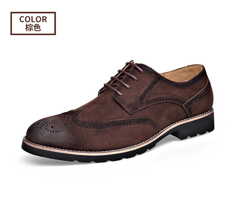 Giày Brogue nam da lộn phong cách Anh, giày lười mũi nhọn đế cao su, phối chỉ khâu — 858 kaki, 858 màu nâu sẫm, 858 đen chi tiết 29