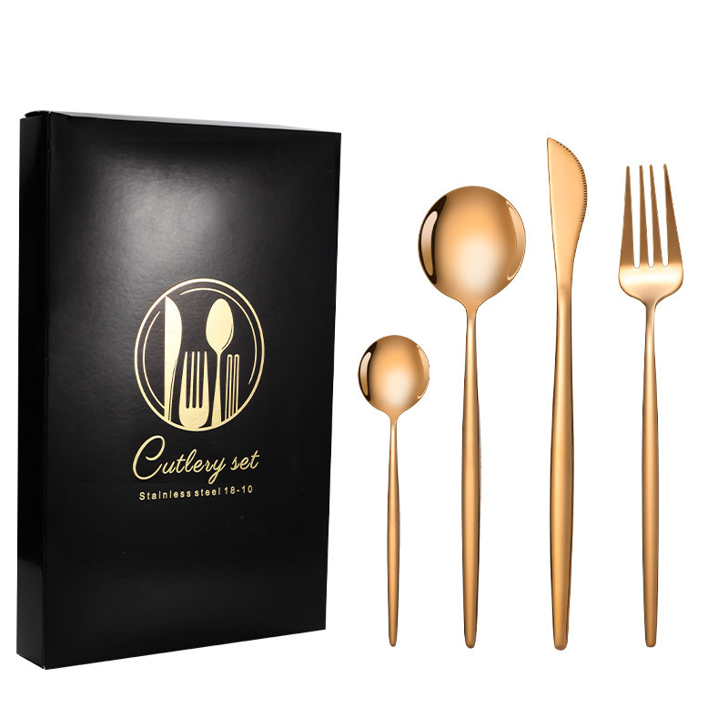 Juego de cuchillo y tenedor de comida occidental portuguesa de acero inoxidable de Amazon transfronterizo Juego de 24 piezas de bistec, cuchillo, tenedor, cuchara, cuchara, juego de cuchara de postre