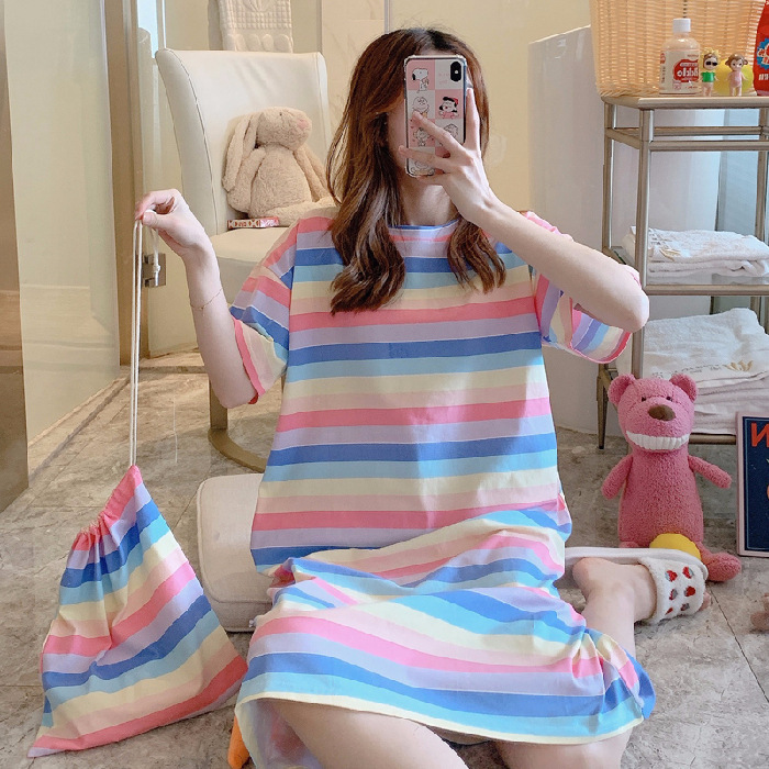 Nuevo verano estilo coreano dulce lindo bolsa de tela camisón Pijama Rojo neto de las mujeres manga corta de verano de las mujeres más el tamaño de homewear de las mujeres