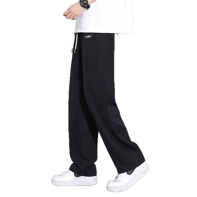Trendy Ice Silk Side Slit Breathable Quick-Dry Casual Pants for Men, Summer Thin Loose Sports Sweatpants