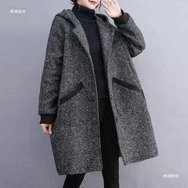 2026新款加绒加厚特大码女装胖MM秋冬装宽松大衣女中长款外套显瘦