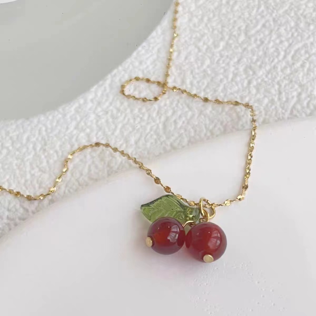 PVD Coated Gold Plating Process 18K Gold Plated Plating Material PVD Coated Real Gold Plated 18K Gold Cherry 304 Stainless Steel Casual Sweet Waterproof Non Tarnish 304 Stainless Steel Pendant Necklace