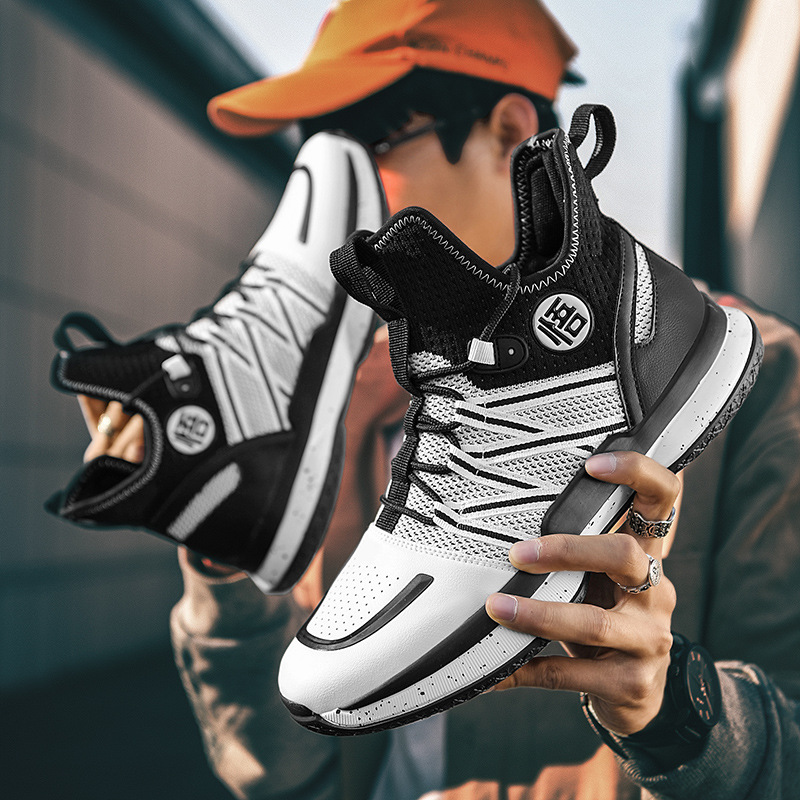 Zapatos de baloncesto de malla de alta altura nuevos zapatos deportivos de estudiantes de cemento zapatos de fútbol de combate real con suela de goma