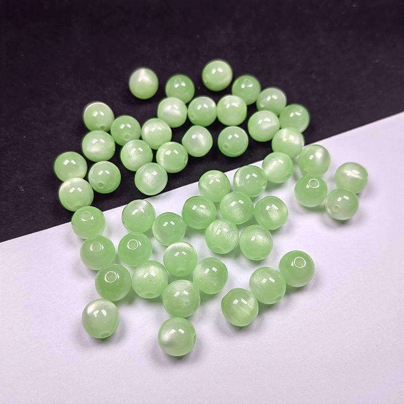 8mm Resin Imitation Cat's Eye Round Beads Fine Flashing Color Light Straight Hole Loose Beads DIY Bracelet Mobile Phone Chain Bead Stringing Accessories 
