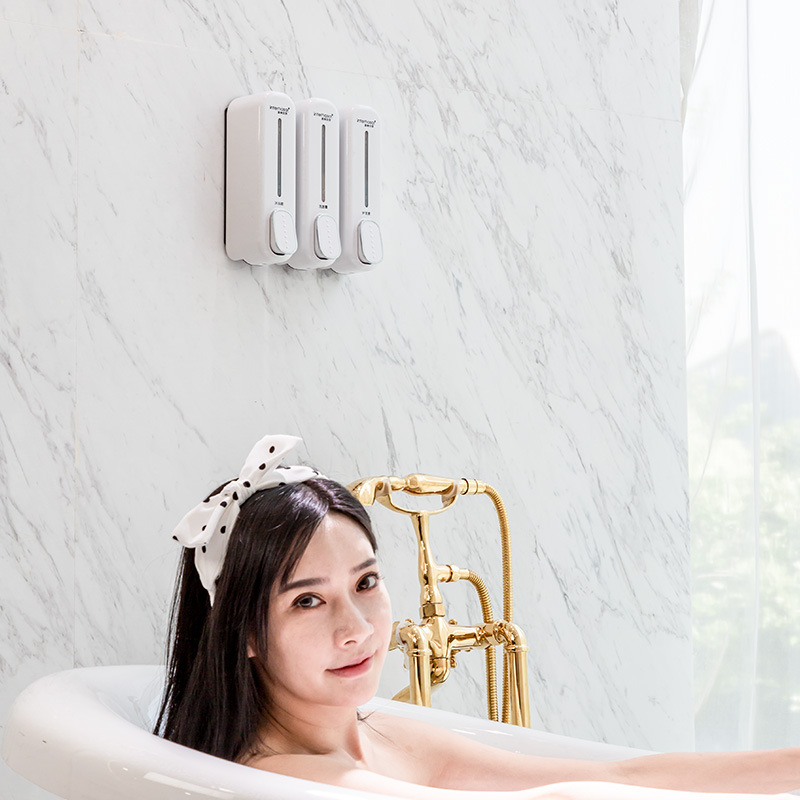 酒店手动双头皂液器浴室挂壁式洗发水沐浴露盒给皂盒洗手液盒批发