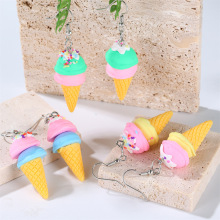 夏日甜美系冰激凌马卡龙色软陶雪糕耳环耳坠少女的礼物不对称