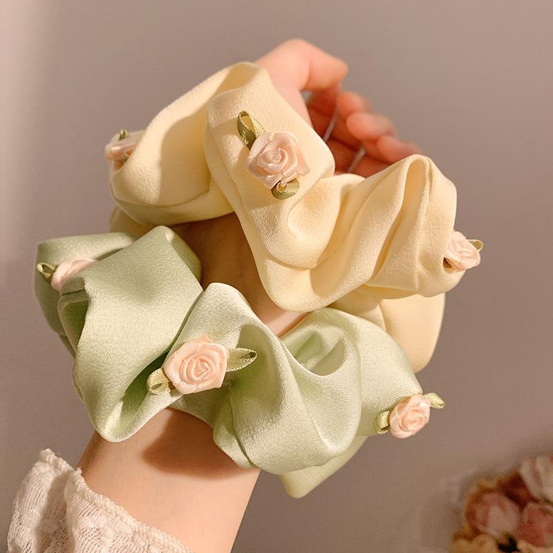 Flor dulce francesa collar de cabello de intestino femenino alta sensación coreana satén rosa cuerda de cabello cuerda de caballo baja tocado