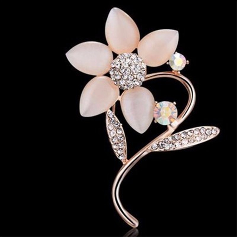 High-end South Korea fashion opal brooch female rhinestone gem flower pin corsage coat sweater suit accessories