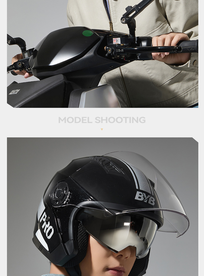 Byb26 New 3C Certified Motorcycle Helmet, Electric Vehicle Helmet, Men's and Women's Helmet, Dual-Mirror, Four-Season Anti-Fog