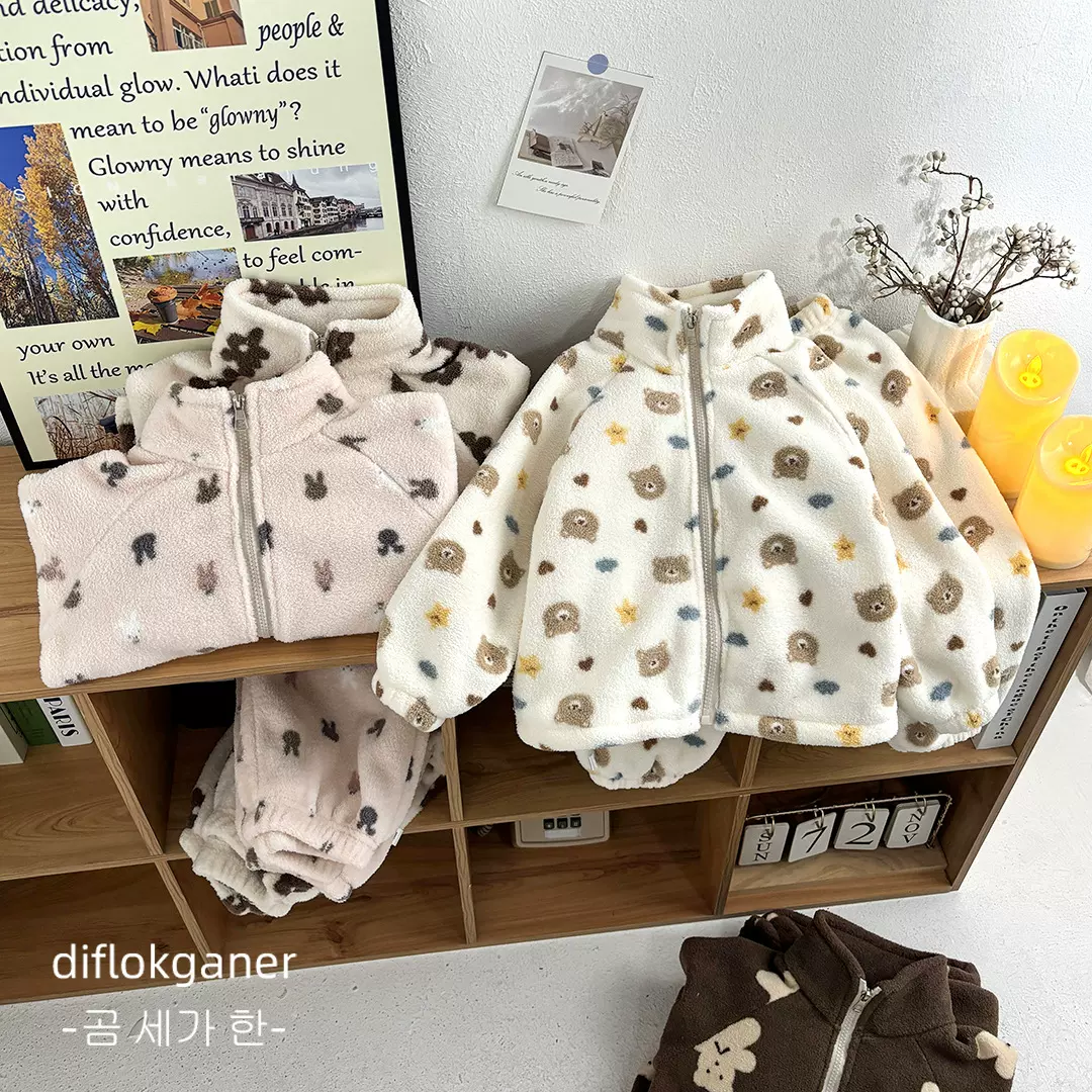 冬季儿童双面绒加厚两件套宝宝家居服套装校服内搭神器软糯保暖