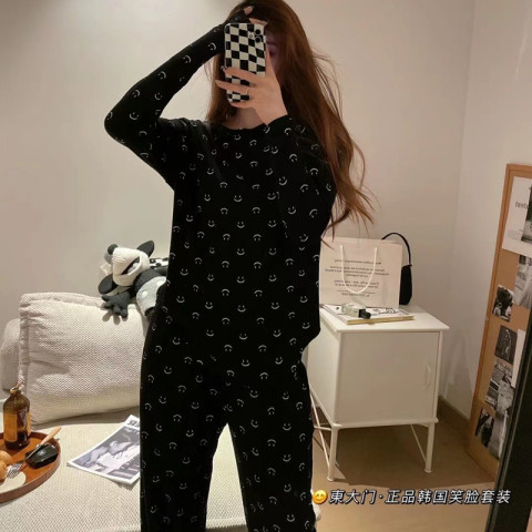 Dongdaemun genuine goods South Korea Smiley suit Pajamas Women's Soft Skin-friendly Sports Sleep Home Clothes Women's Live New