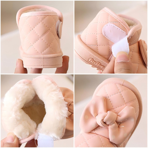 Winter warm shoes bow baby toddler shoes girls shoes ankle boots plus velvet thick warm snow boots cotton shoes