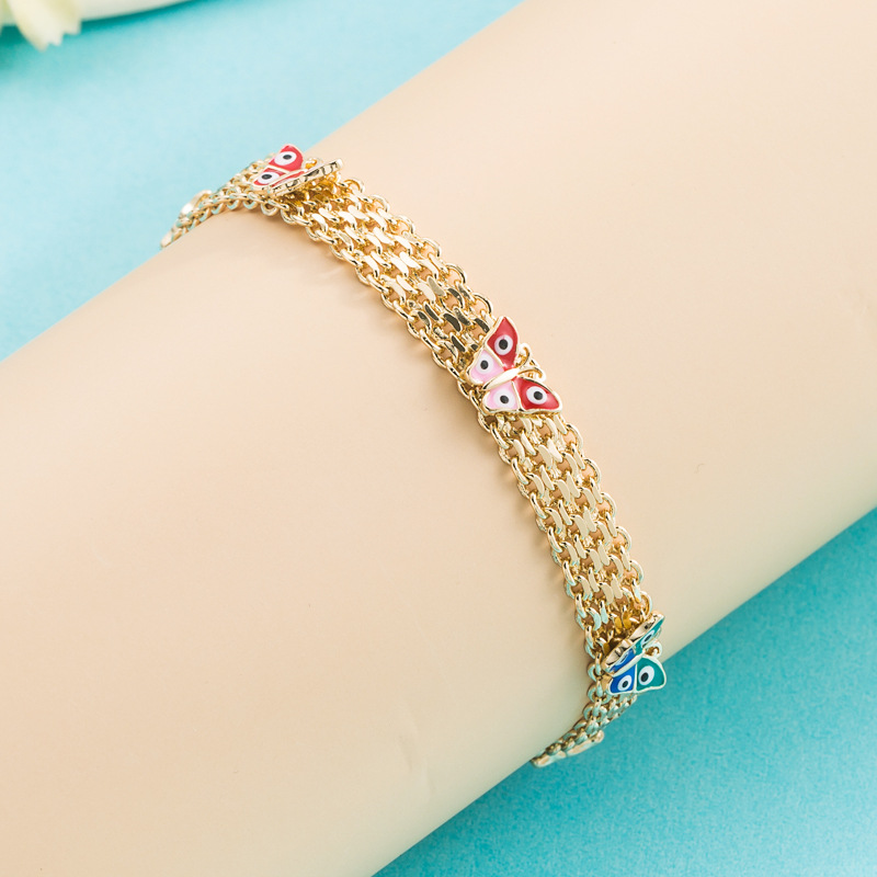 fashion devilu0027s eye copper real gold-plated mesh chain bracelet