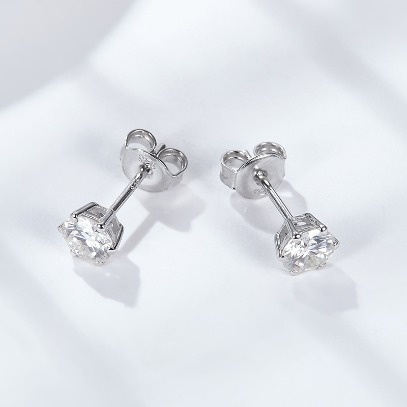 FDJZ-056-Moissanite Gemstone Geometric Pattern Women's Gender Simple Style, Shiny Style 925 Silver Metal 1 Pair Sterling Silver Moissanite Geometric Ear Studs