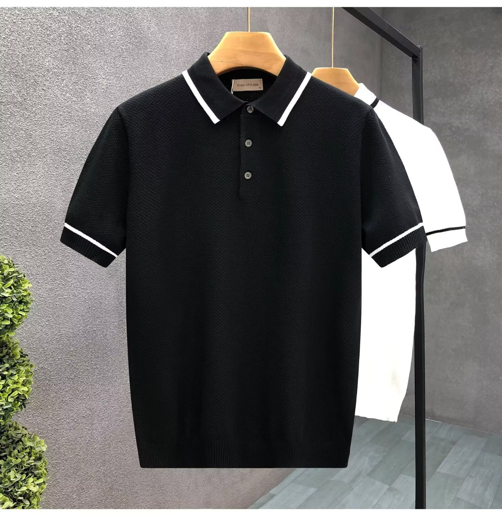 Men's Breathable Knit Polo Shirt With Contrast Collar, Casual Business Short Sleeve Top For Summer, Comfortable Loose Fit T-Shirt_viptrois.com