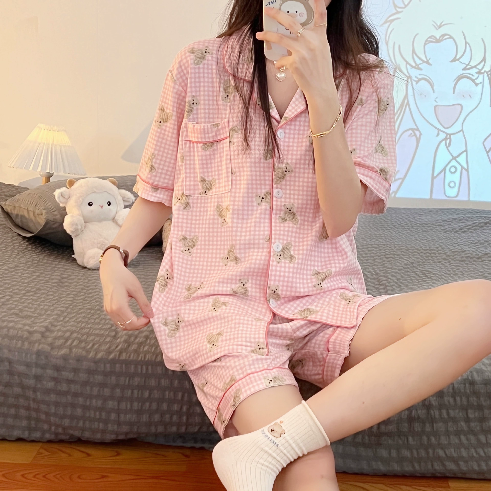 Pijama, cute set for students, thin summer cardigan, oversize
