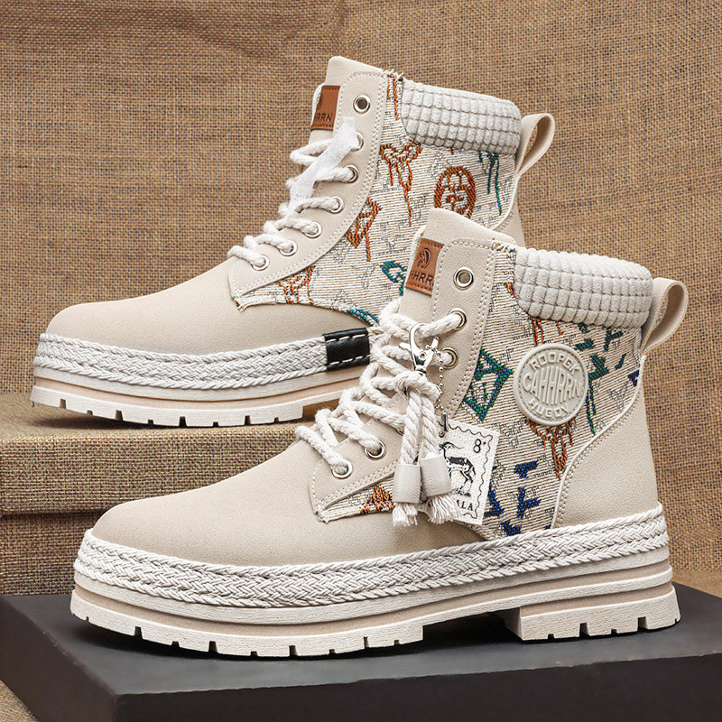 Botas de herramienta de tela de paja de Martin, zapatos de motocicleta de hombre, zapatos de moda casuales al aire libre, zapatos de hombre de estilo británico transfronterizo