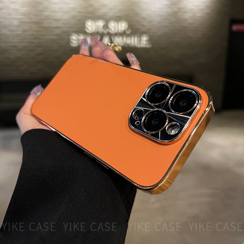 iPhone16pro Apple 14ProMax 携帯電話ケース 15 新しい 14pro に適した秋冬の軽い高級無地レザーテクスチャー|undefined