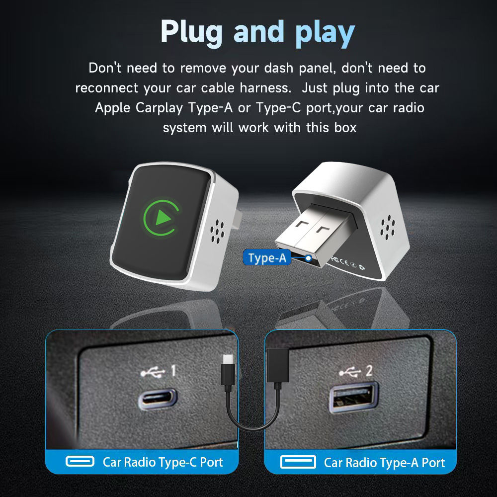 Colorful light wireless carplay box adapter for Apple and Android, two-in-one car connectivity and screen projection