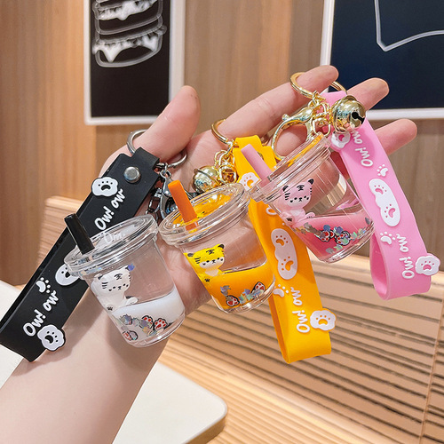 Creative floating doll oiled tiger key chain acrylic quicksand bottle key chain exquisite car pendant wholesale