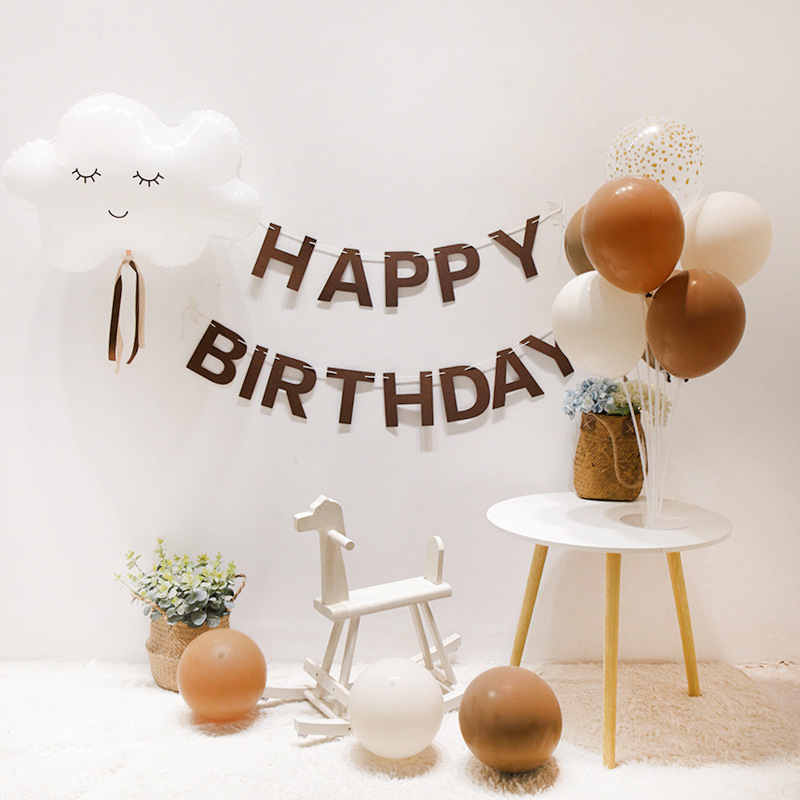 Simple Coffee Color Letters Birthday Flag Pull Flag Children's Birthday Party Decoration display picture 2