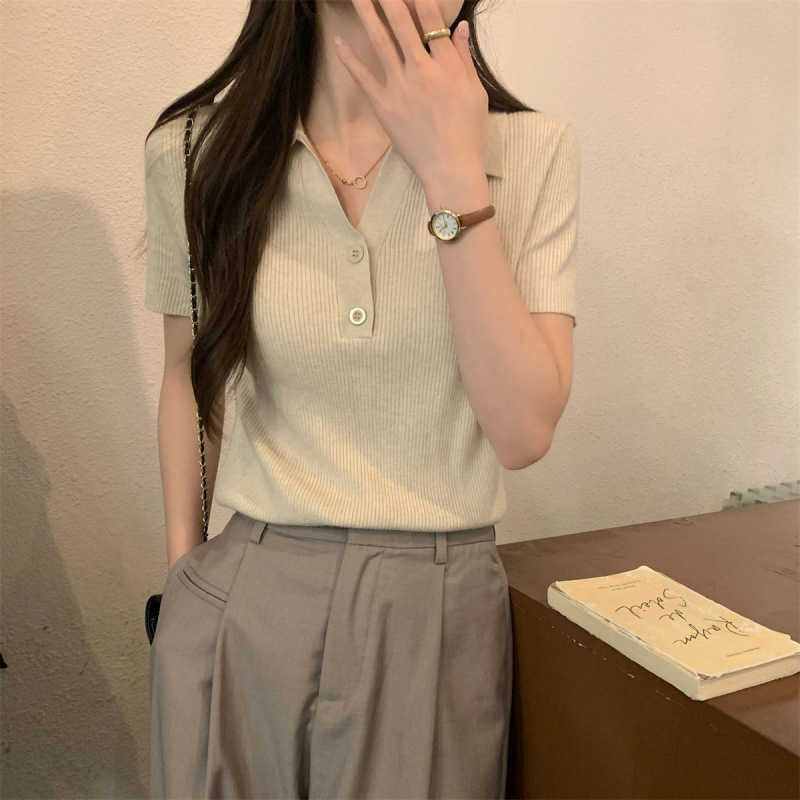 夏季2025新款领纯欲小衫纽扣高级设计感别致短袖冰丝针织上衣|undefined