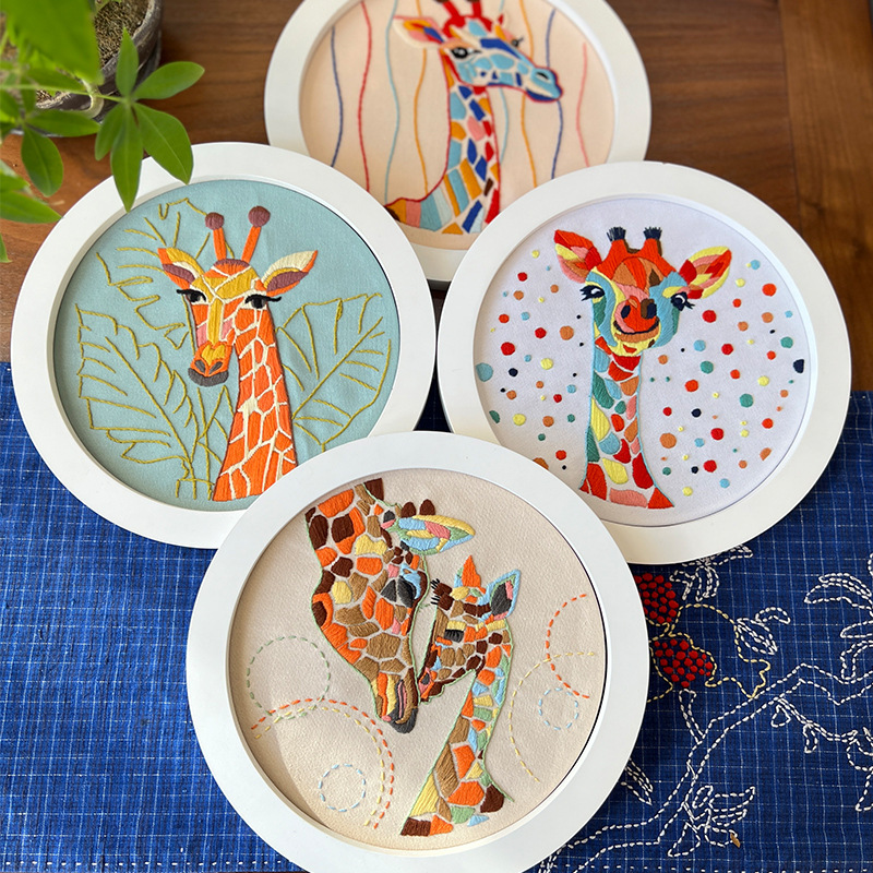 Nueva girafa encantadora dibujos animados colgar pintura Ludiy bordado material artesanal bolsa colgar pintura de la sala de estar para niños colgar pintura creativa