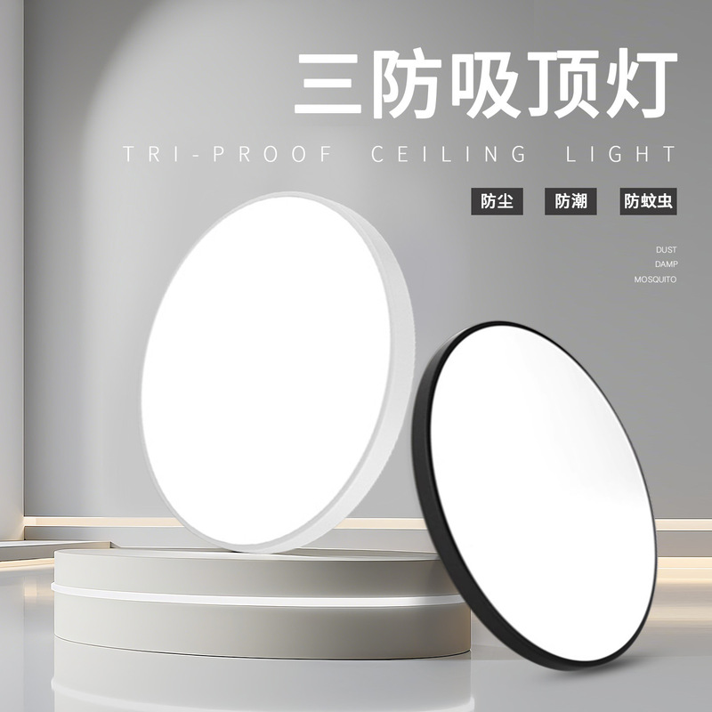 Ultra-Thin Ceiling Lamp Led Three-Proof Lamp Round Bedroom Lamp Study Aisle Lamp Moisture-Proof Insect-Proof Dust-Proof Zhongshan Lamps