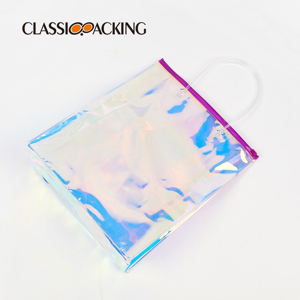 Japonés simple colorido láser bolsa de regalo promocional bolsa de compras PVC material jalea Bolso de Plástico imprimible registro