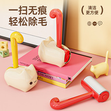 粘毛器滚筒长杆沾毛器粘纸器滚刷地板头发滚轮可撕式纸卡通造型
