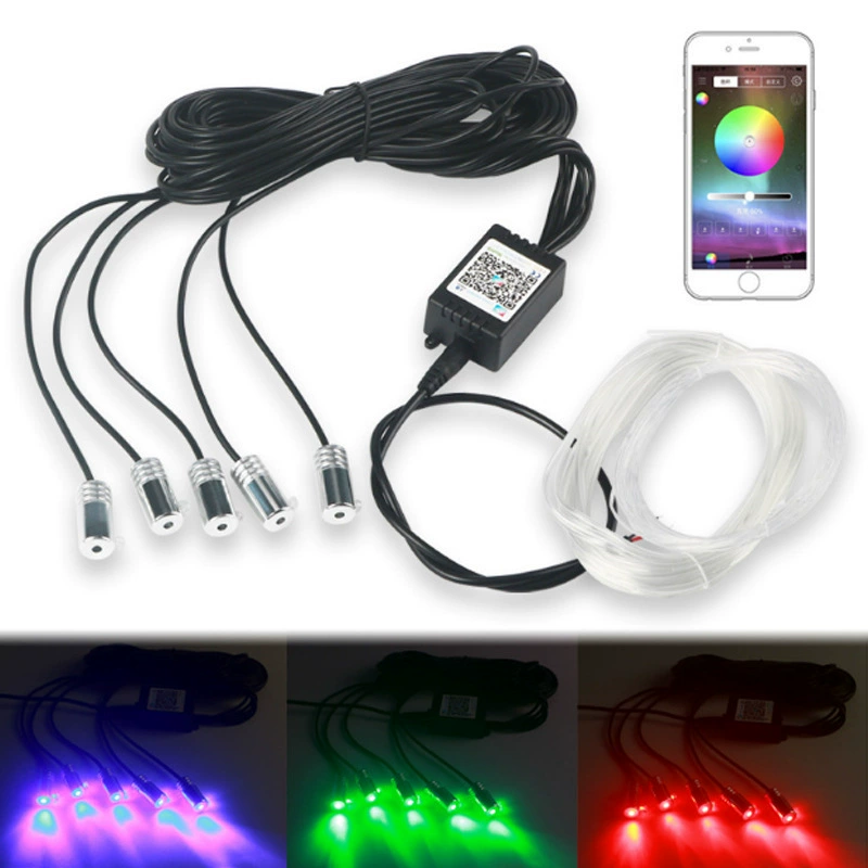 Автомобильная атмосферная LED оптоволоконная холодная подсветка RGB с мобильным Bluetooth-приложением для пульта дистанционного управления, внутренняя атмосферная подсветка для ног