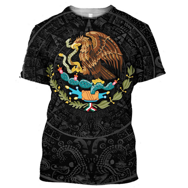 Cross-border European Code Foreign Trade 3D Digital Printing Mexican Crest Series Loose Men's Short-sleeved T-shirt