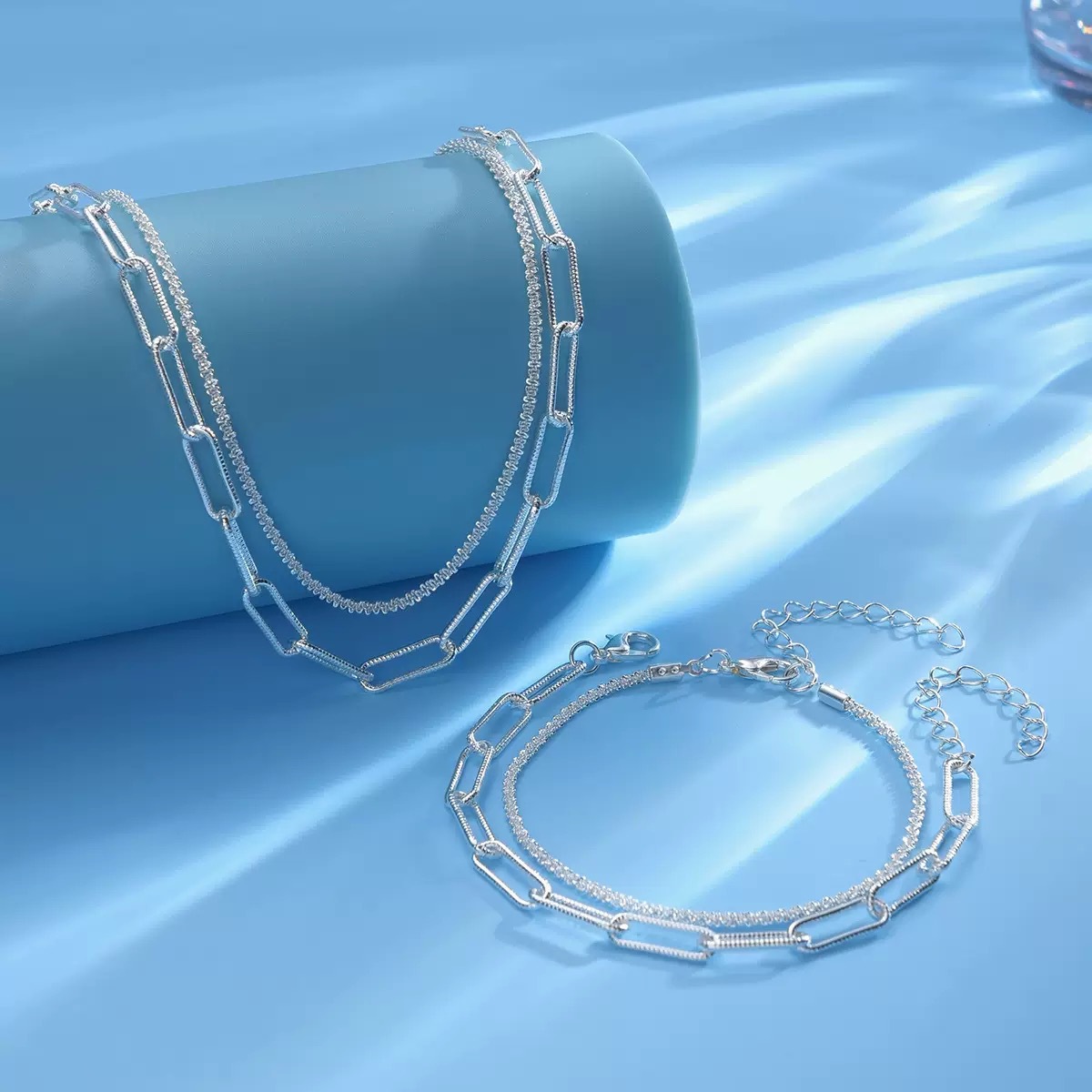 Nuevo estilo transfronterizo brillante, cadena geométrica de lujo ligera, collar, pulsera, estilo frío, estilo de todo fósforo de alta gama image 3