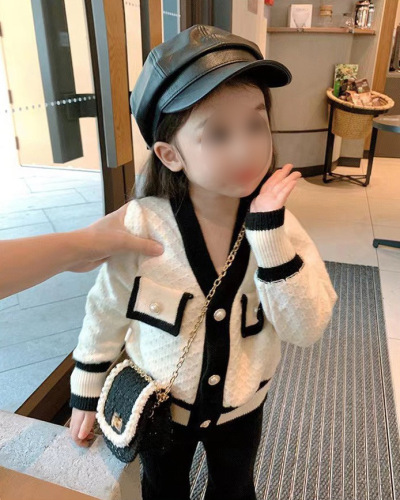 Korean children's clothing  spring and autumn girls' French style knitted cardigan children's temperament fashionable sweater jacket