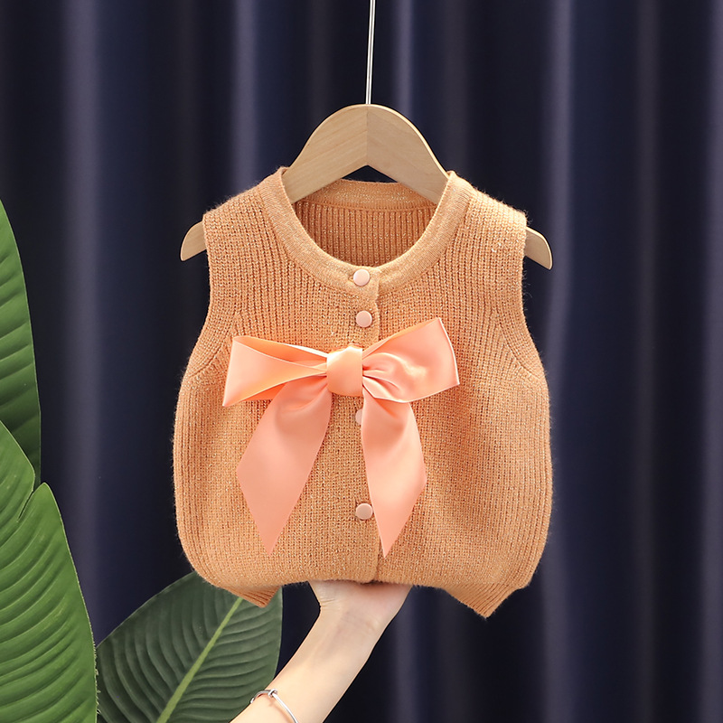 JINYONG/Jin Yong Xiong [entrega de una pieza] Chaleco de las Niñas Ropa de otoño Chaleco de suéter de bebé de punto para niños