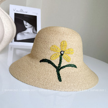 精品超细拉菲草辫渔夫帽子女夏季防晒草帽金盏花盆帽百搭遮阳帽潮