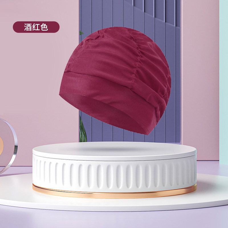 Sombrero de tela de natación adulto unisex cuidado del cabello protección del oído gorro de natación moda no-apriete cabeza plisada gorro de natación al por mayor