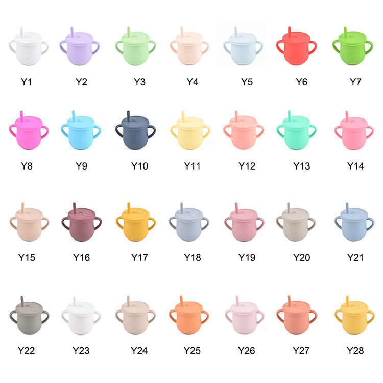 Taza de agua de paja de silicona para niños de grado alimenticio taza de agua resistente a caídas bebé taza de agua de silicona binaural taza de silicona para beber