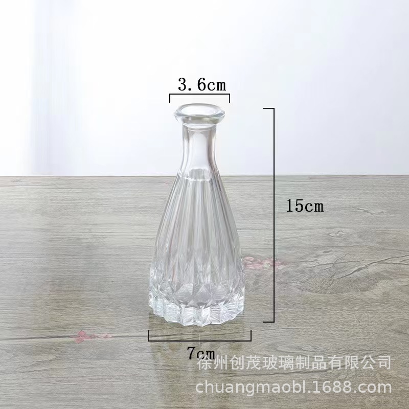 批发莲花竖条香薰瓶子裸瓶高级感扩香玻璃空瓶家居装饰摆件挥发瓶