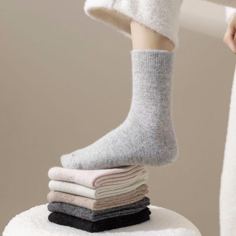 Solid Color Cashmere Socks Thickened Mid-tube Socks for Men and Women Autumn and Winter Warm Sweat Absorbing Solid Color Knitted Woolen Socks Autumn and Winter Home Socks