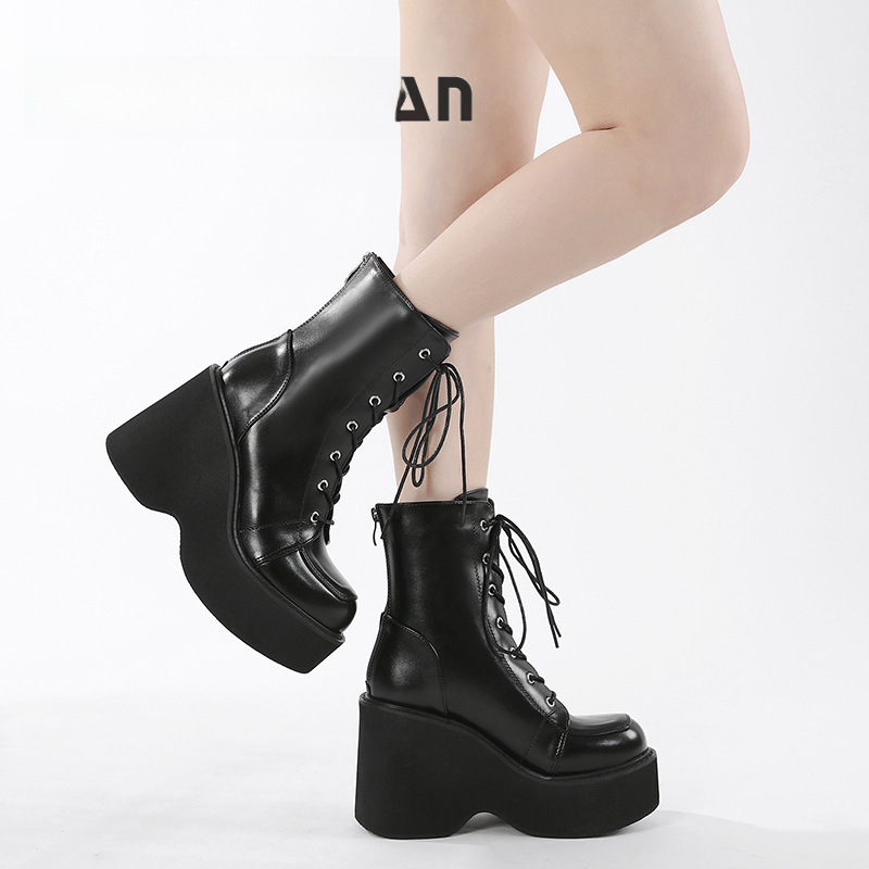 European and American new fashion boots back zipper round toe French Martin boots y2g platform platform shoes ultra high heel platform_voghion.com
