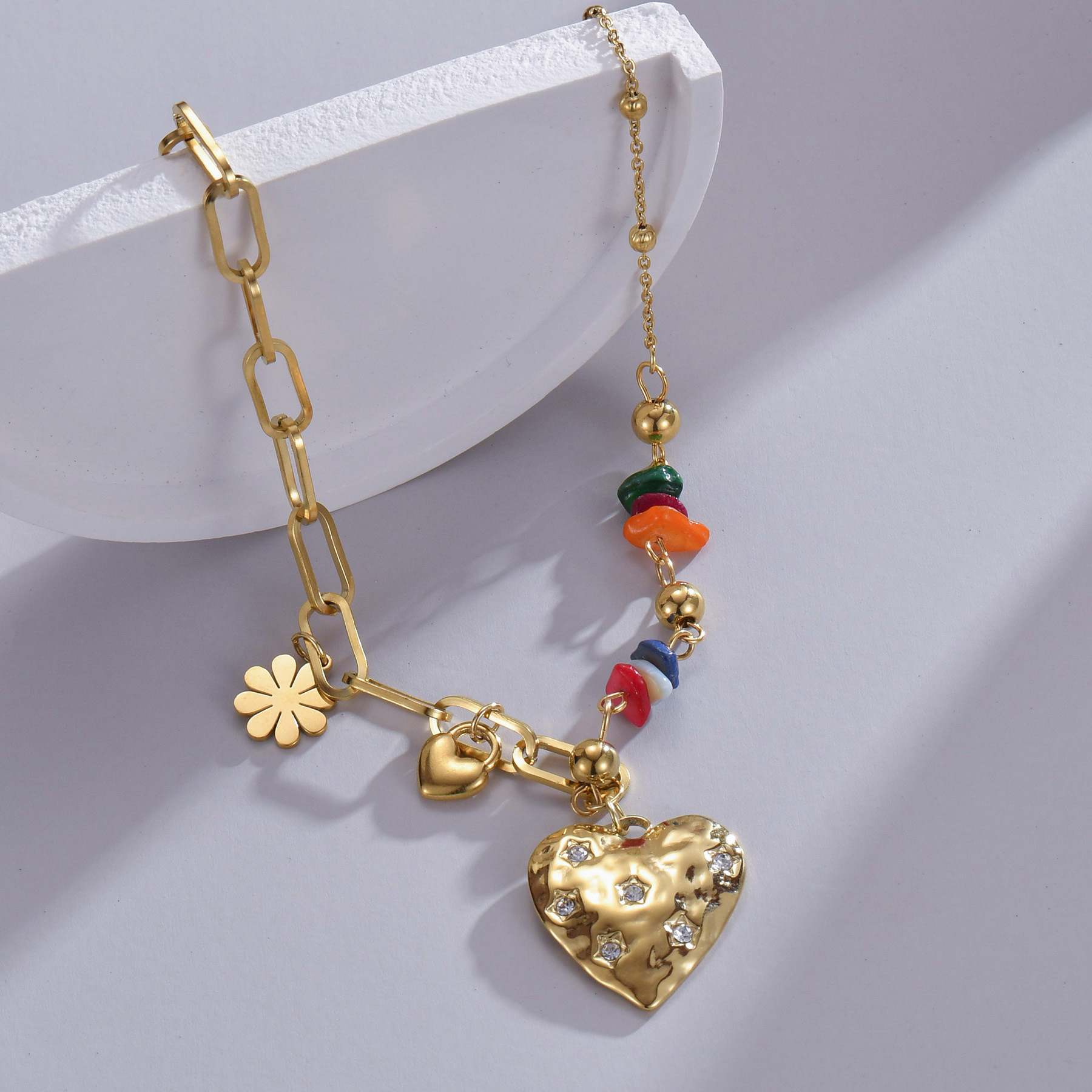 Pendant Necklace Classification 304 Stainless Steel Chain Material 1 Piece Quantity Wholesale Jewelry IG Style Letter Conch Heart Shape 304 Stainless Steel Zircon 18K Gold Plated Inlay Pendant Necklace