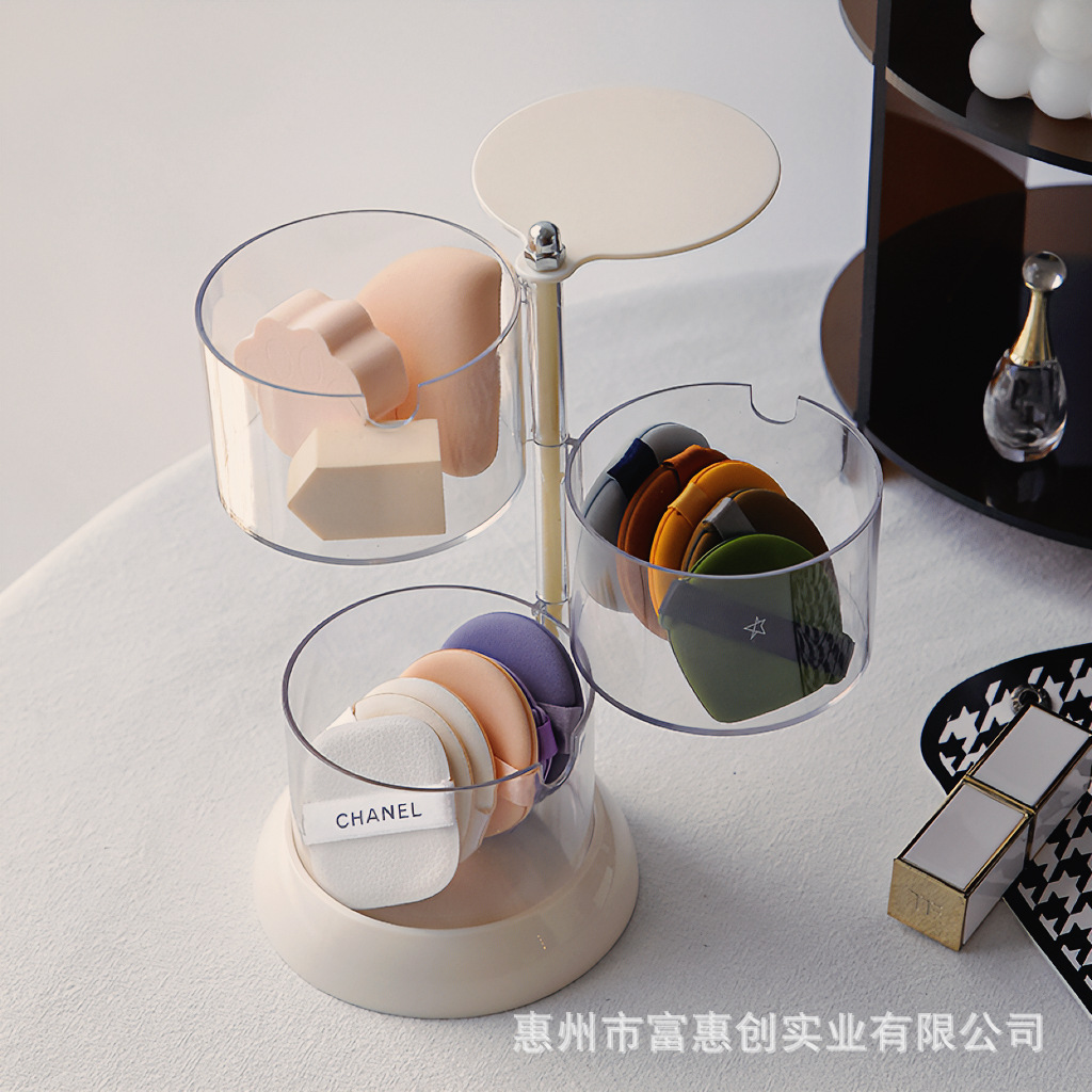 Caja de almacenamiento de soplo de polvo transparente giratorio a prueba de polvo multicapa redondo grande cojín de aire maquillaje algodón belleza estante de almacenamiento de huevos