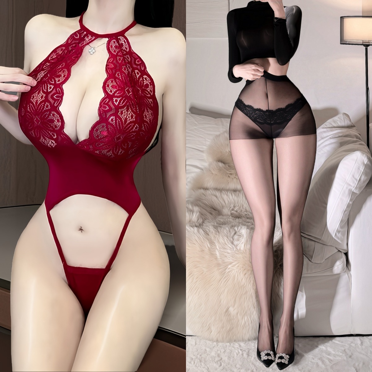 레드 + 블랙 팬티 스타킹