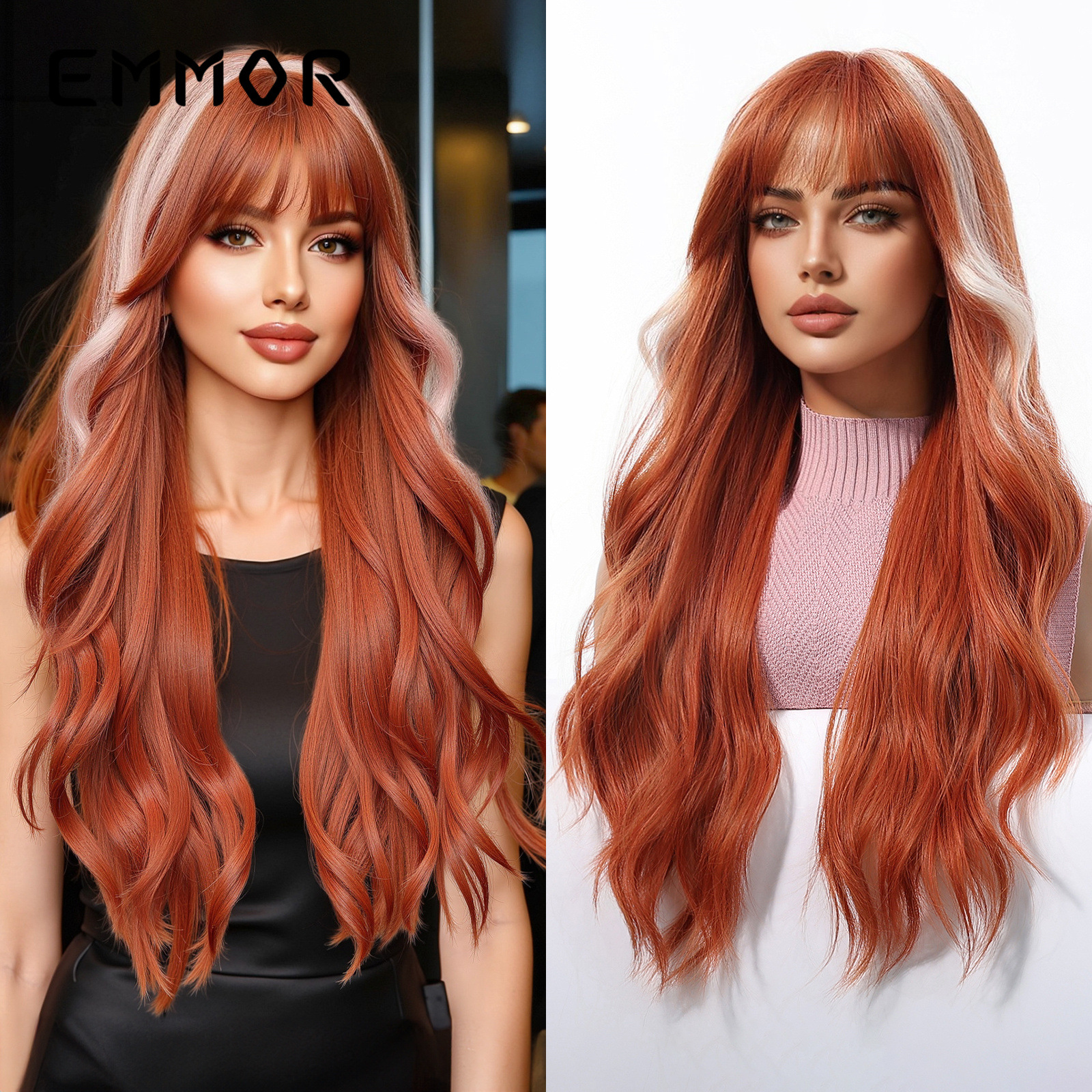Celebridades de Internet en color dopamina, flequillo europeo y americano, ondas grandes, cabello largo y rizado, peluca de venta caliente transfronteriza, tipo de cabello completo