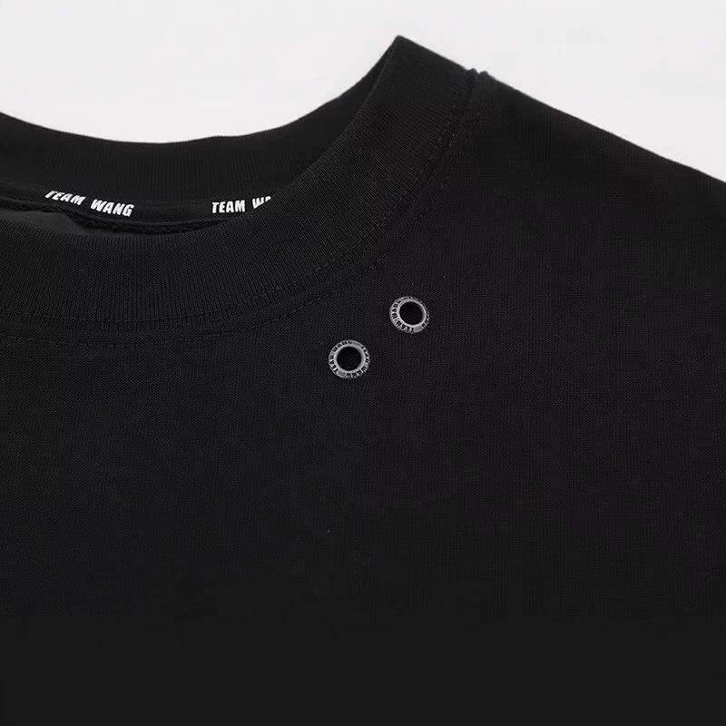 High-Quality Celebrity Style Pure Cotton Heavyweight Short-Sleeved T-Shirt Men's Loose Casual Collar Metal Decorative Top