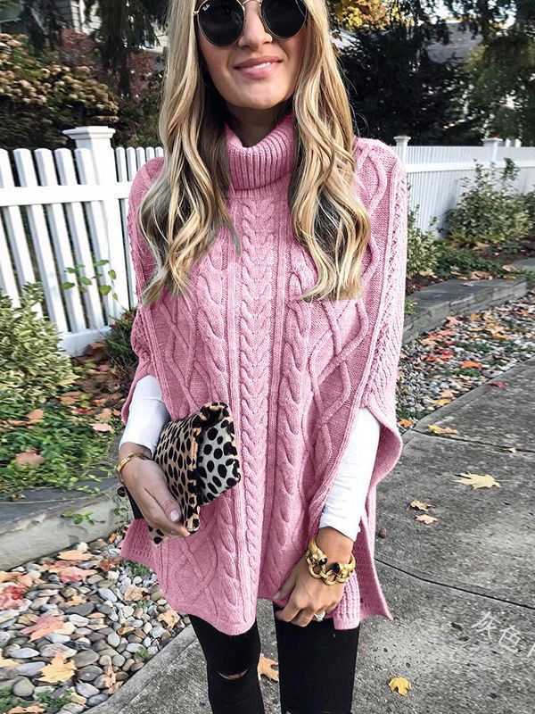 Suéter de Moda Urbana de Otoño Estilo Europeo y Americano, Cuello Alto, Color Sólido, Holgado, Elegante, Manga Larga para Mujer