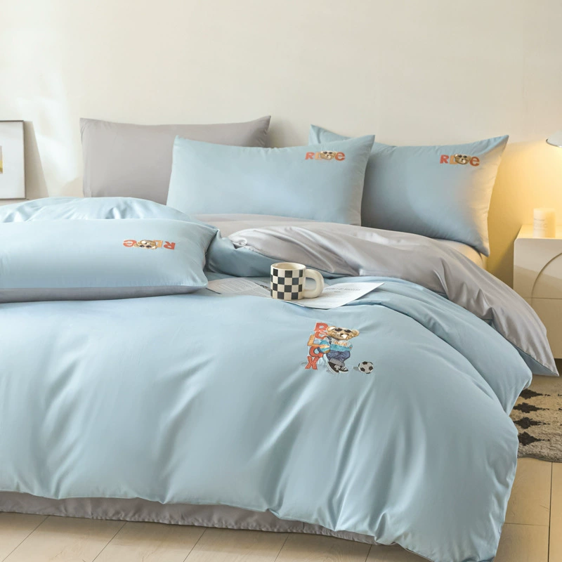 2025 новый тип A, комплект из четырех предметов из длинноволокнистого хлопка для матери и ребенка, комплект из четырех предметов из чистого хлопка с вышивкой медведя из мультфильма